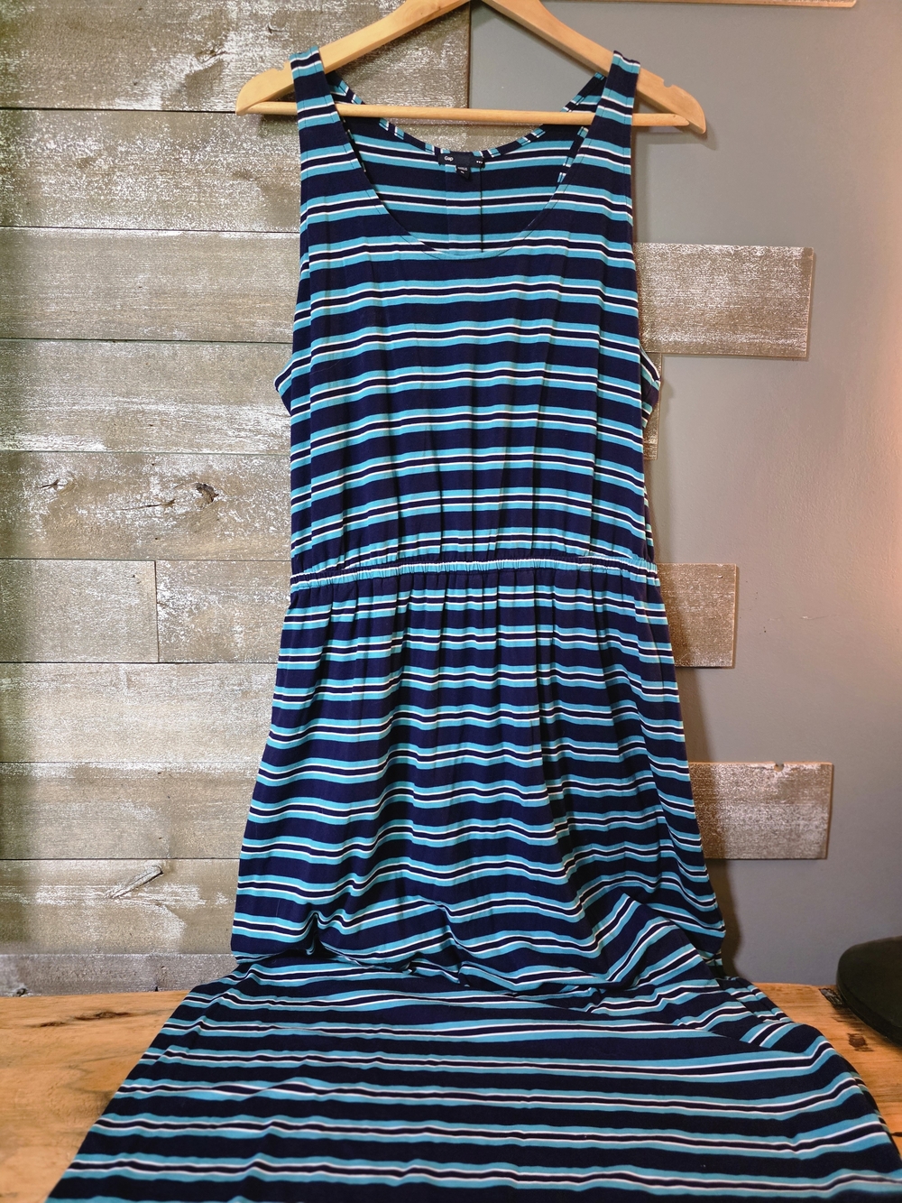 GAP Navy and Teal Striped Maxi Dress
